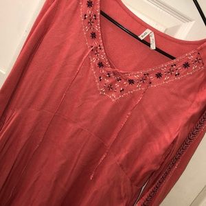 boho pink embroidered flowy dress